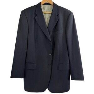 Aquascutum London Dark Navy Blue 100% Wool Blazer Suit Jacket Size 46R